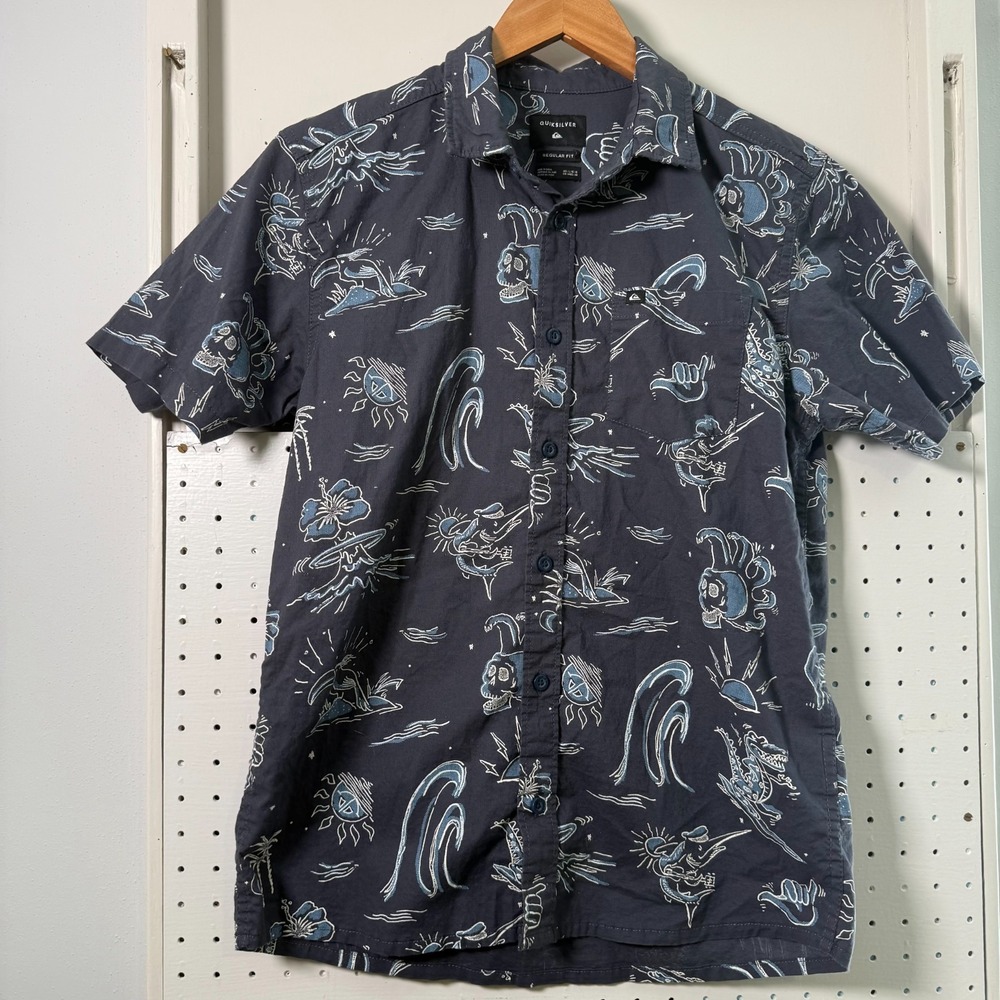 Quiksilver Wild Life Short Sleeve Shirt Boys‎ Blue Printed Regular Fit - Large